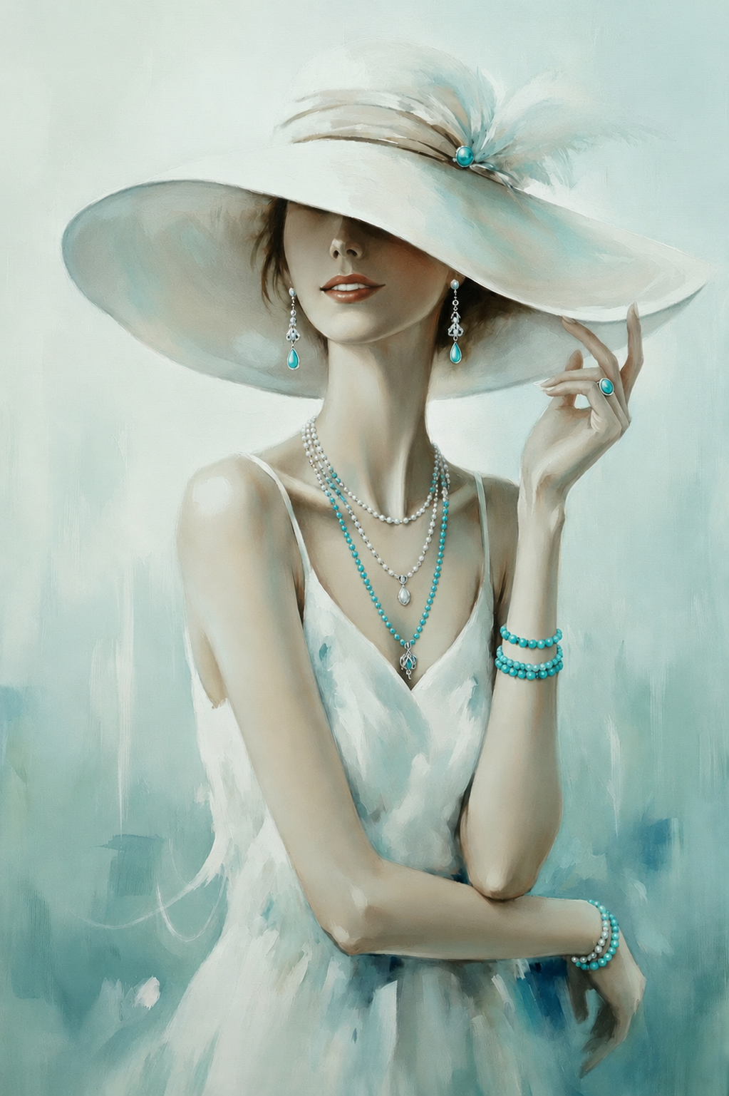 Elegant Lady with Turquoise Ring and Necklace